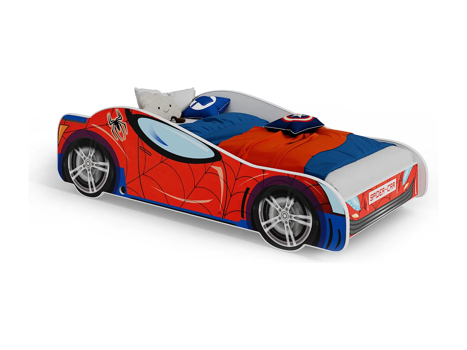 Lit enfant pour garçon voiture spider man avec matelas et sommier inclus - 160 cm x 80 cm