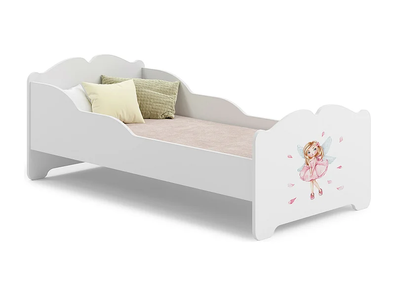 Lit enfant fille ALMENA avec matelas et cadre inclus - Fée rose - 160 cm x 80 cm