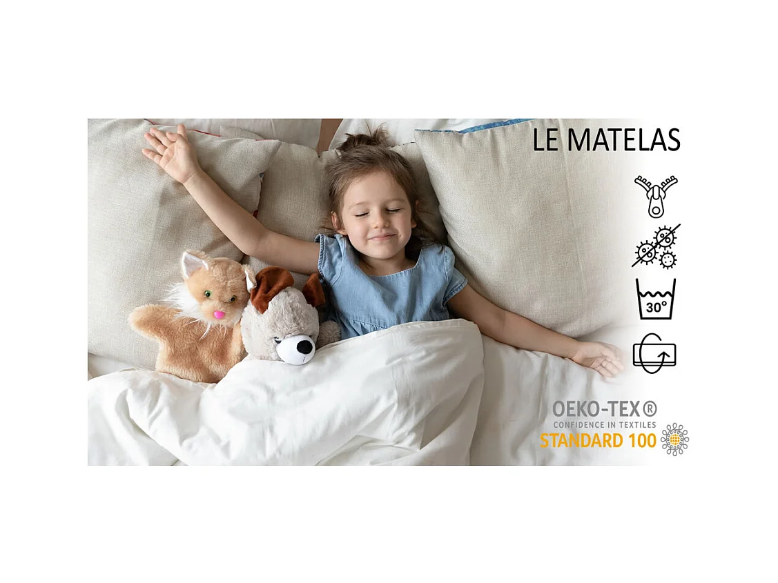 Lit enfant fille FIONA avec balustrade et matelas - Fée rose - 160 cm x 80 cm