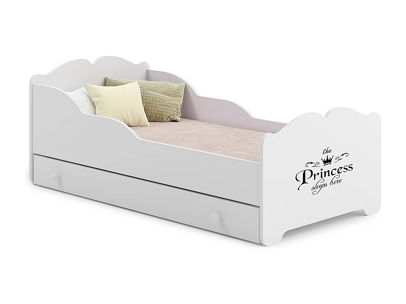 Lit enfant fille ALMENA avec tiroir matelas et cadre inclus - Princesse - 140 cm x 70 cm