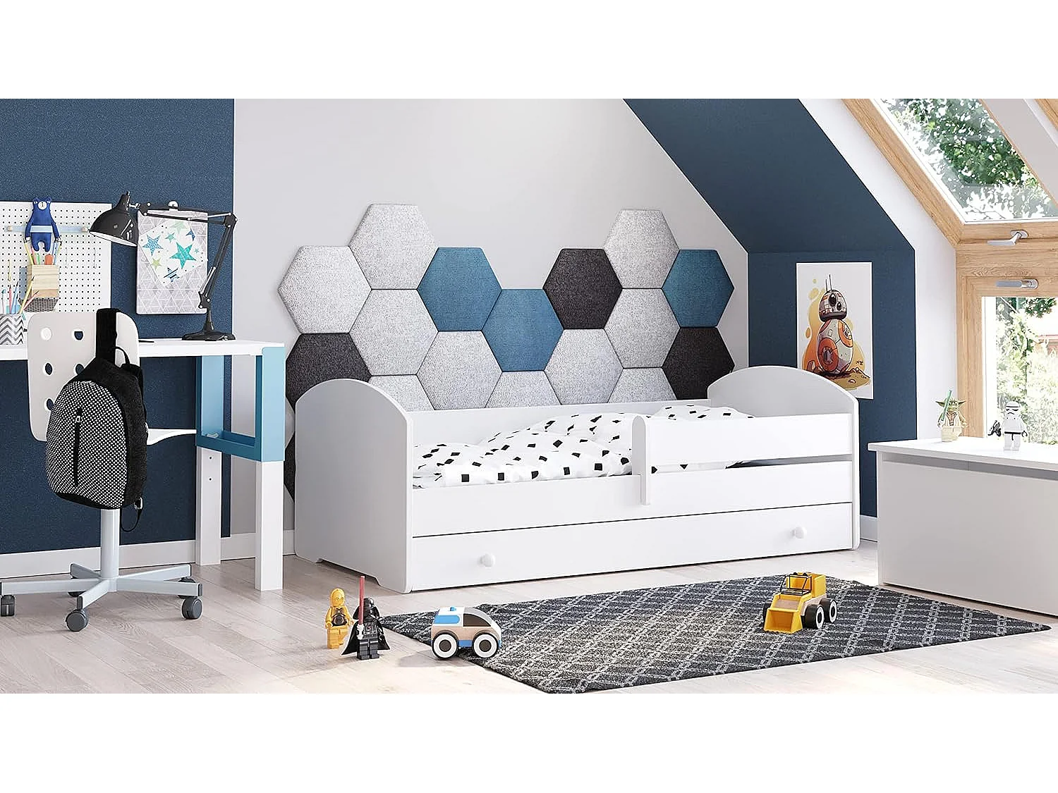 Lit enfant LOU avec tiroir balustrade et matelas inclus - Sans graphique - 160 cm x 80 cm
