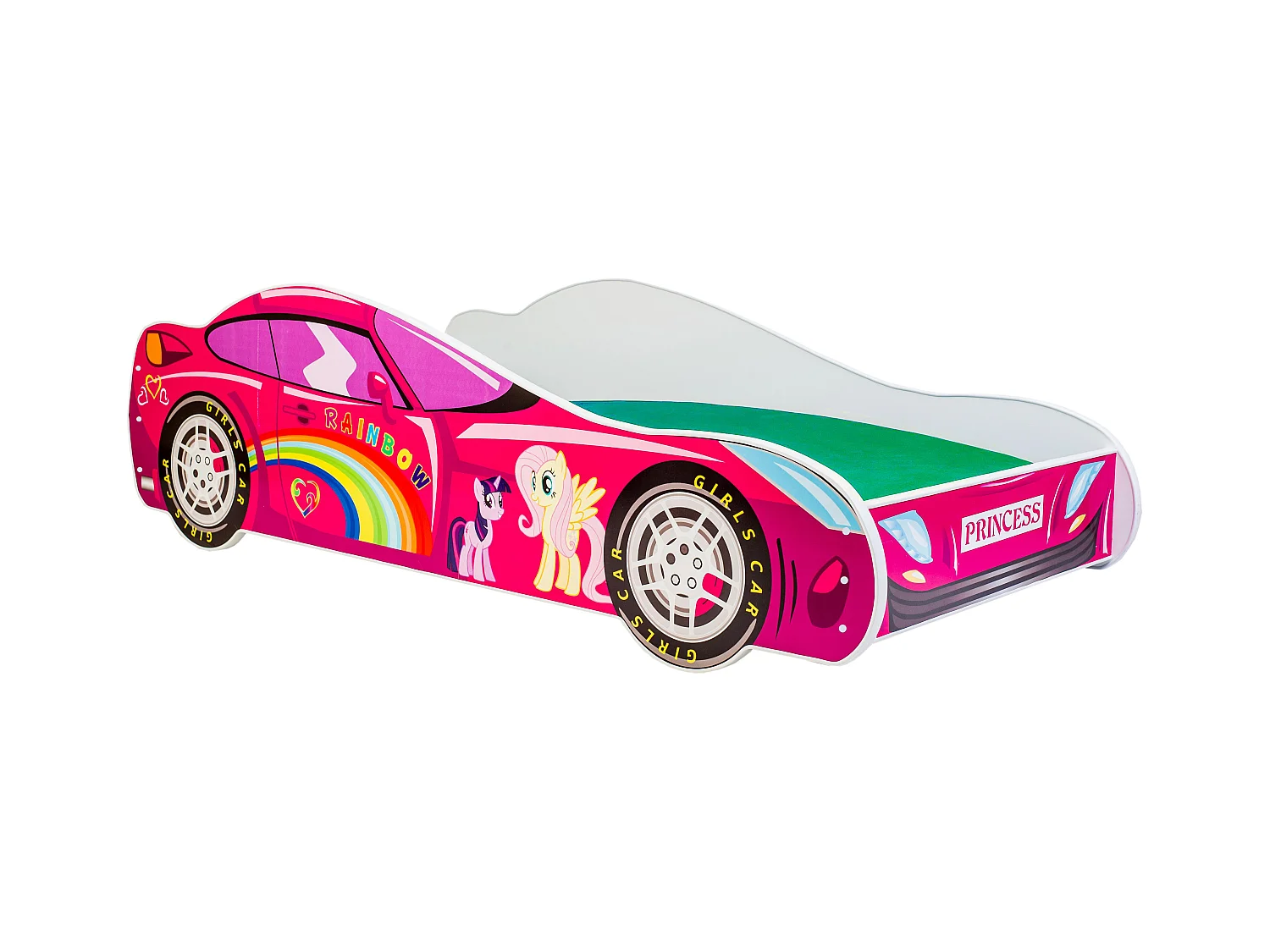 Lit enfant fille voiture licorne rose avec matelas et sommier inclus - 160 cm x 80 cm