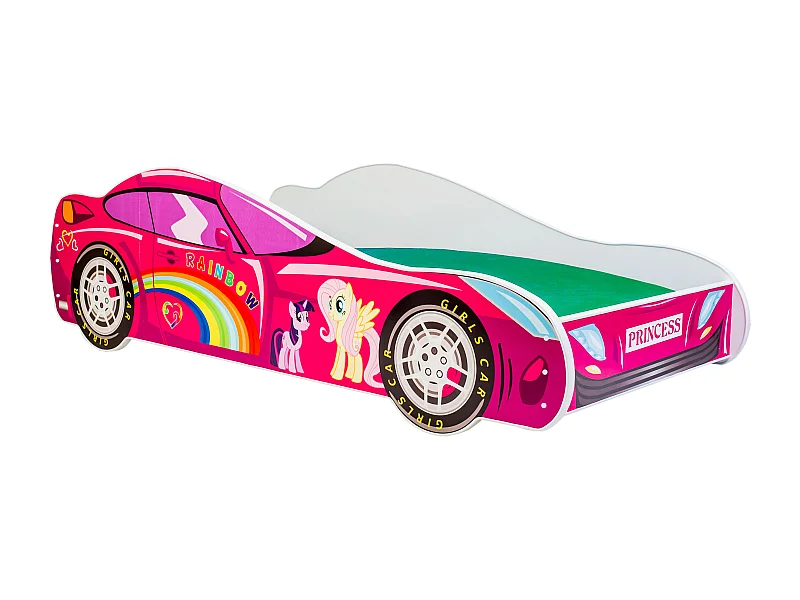 Lit enfant fille voiture licorne rose avec matelas et sommier inclus - 160 cm x 80 cm