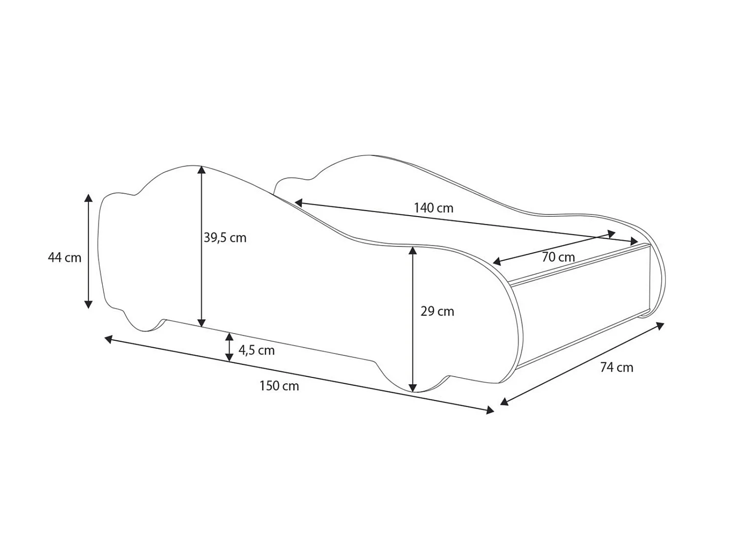 Lit enfant pour garçon voiture de Batman Batcar, Batmobile - bleu avec matelas et sommier inclus - 140 cm x 70 cm