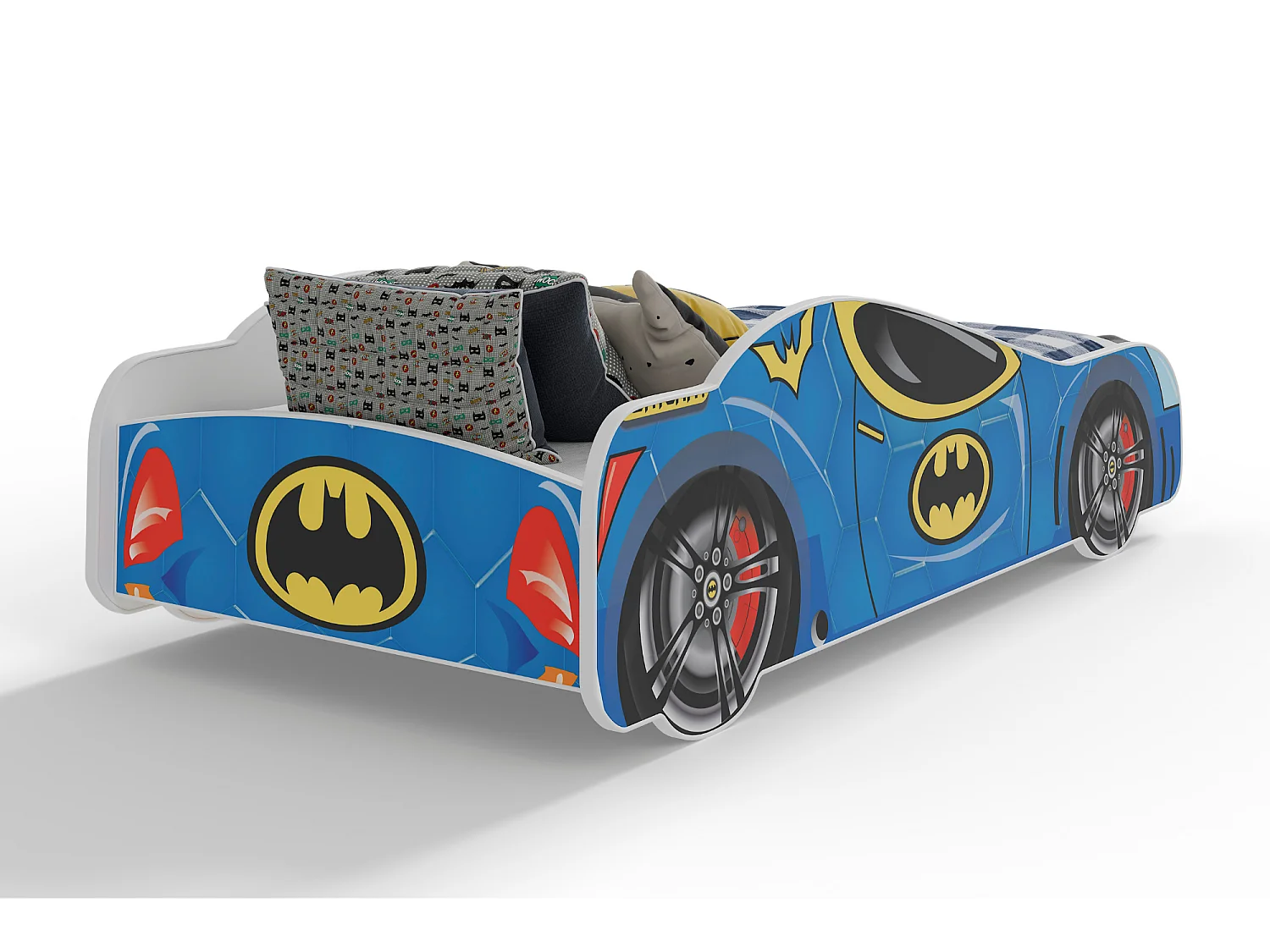 Lit enfant pour garçon voiture de Batman Batcar, Batmobile - bleu avec matelas et sommier inclus - 140 cm x 70 cm