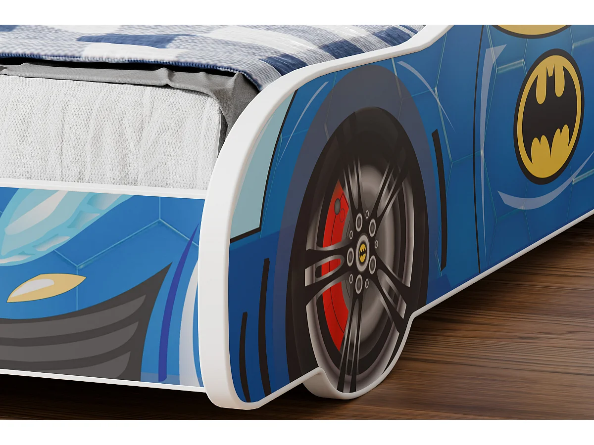 Lit enfant pour garçon voiture de Batman Batcar, Batmobile - bleu avec matelas et sommier inclus - 140 cm x 70 cm