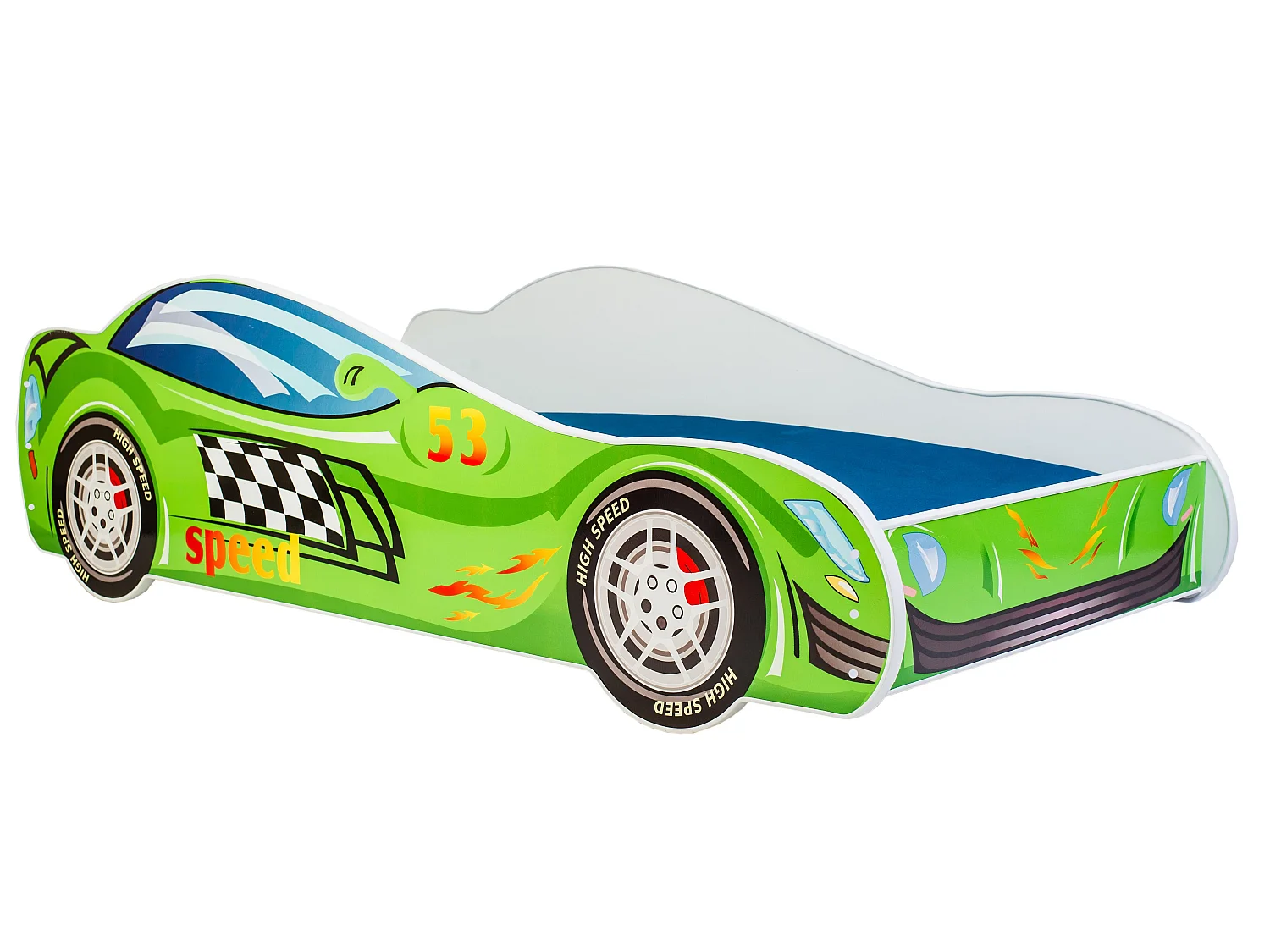 Lit enfant mixte garçons et filles voiture de course verte avec matelas et sommier inclus - 160 cm x 80 cm