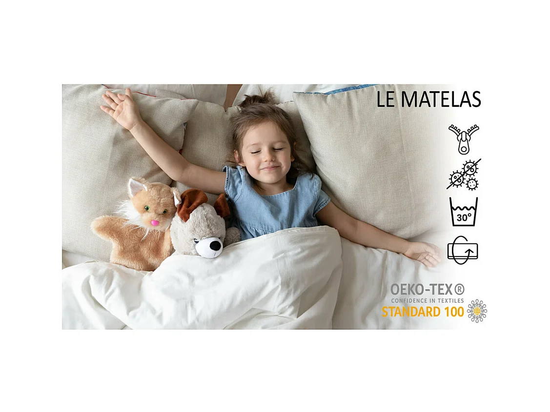 Lit enfant fille FIONA avec tiroir balustrade et matelas inclus - Princesse et licorne roses - 160 cm x 80 cm