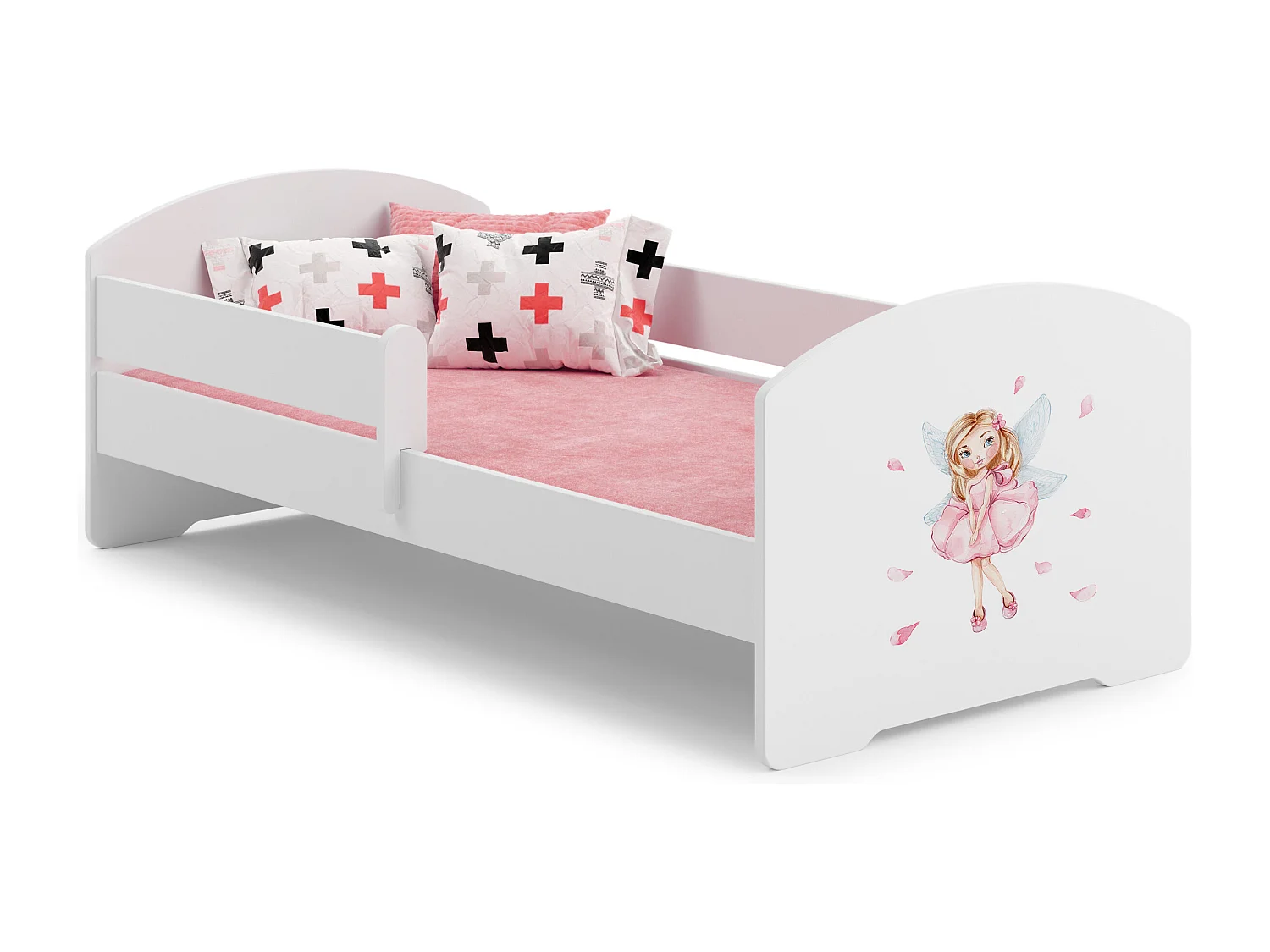 Lit enfant fille LOU avec balustrade et matelas inclus - Fée rose - 140 cm x 70 cm