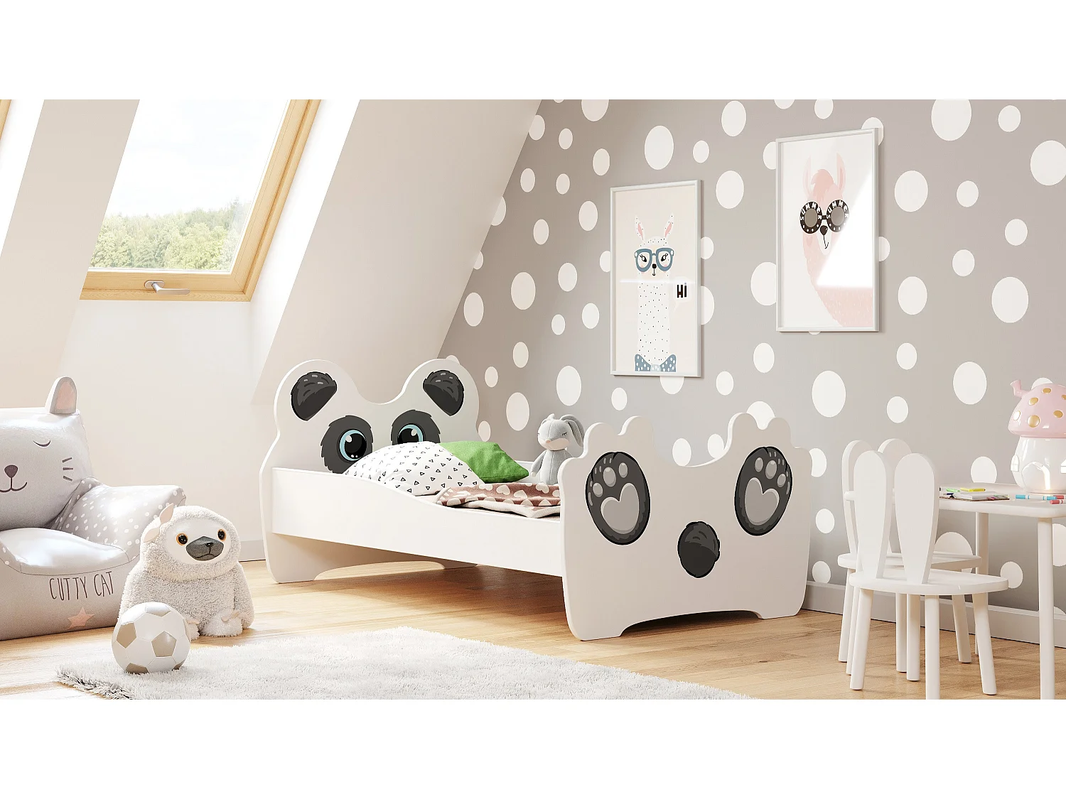 Lit enfant MOUNA avec matelas et cadre - Panda - 160 cm x 80 cm