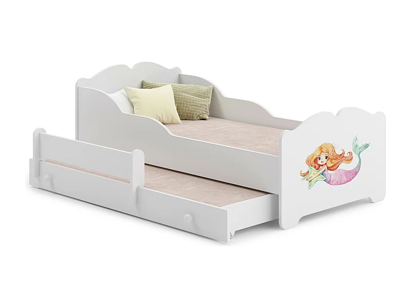 Lit gigogne enfant fille blanc ARMONA - Sirene - 2 x 160 cm x 80 cm