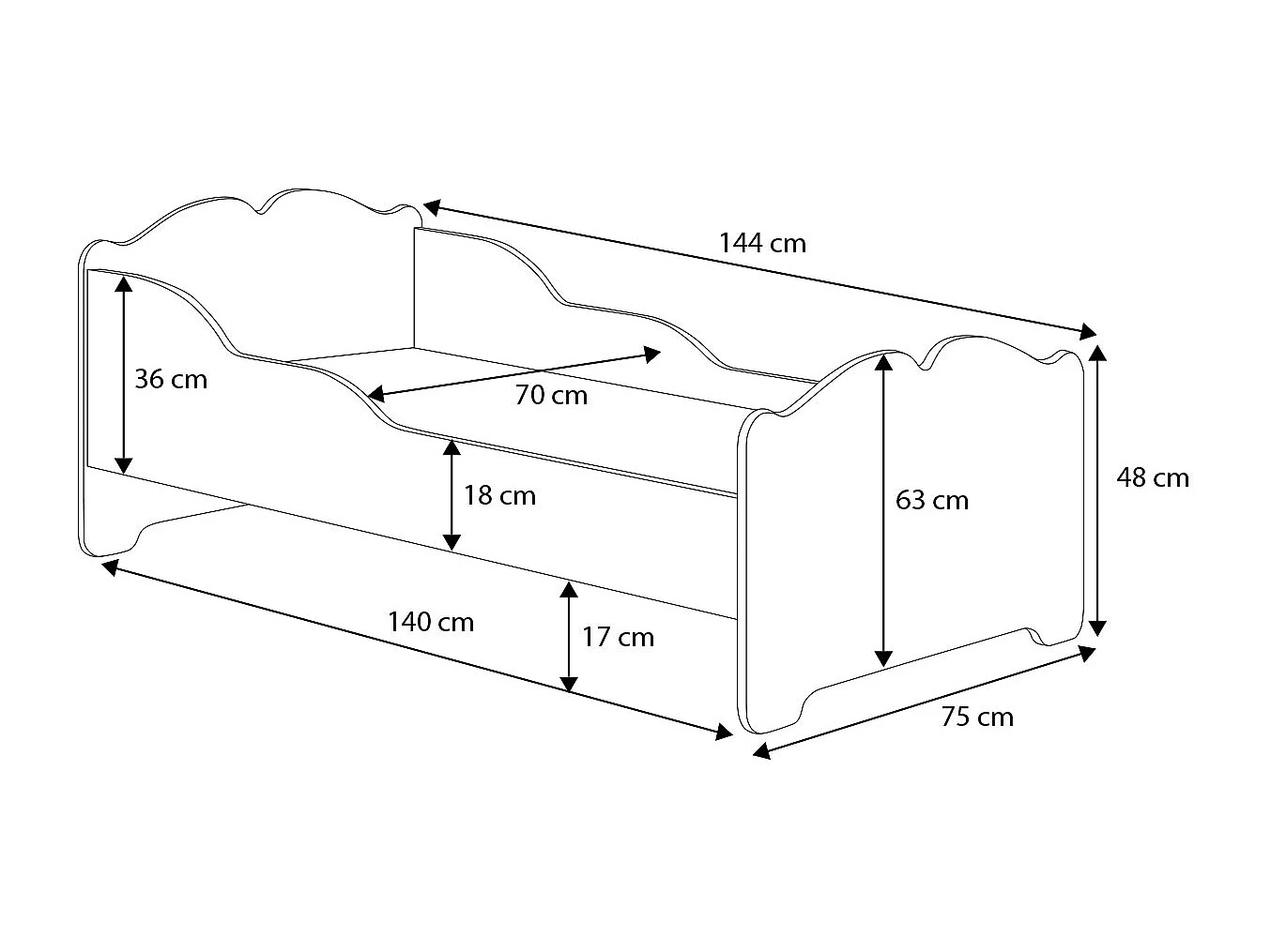 Lit enfant fille ALMENA avec matelas et cadre inclus - Princesse et lune - 140 cm x 70 cm