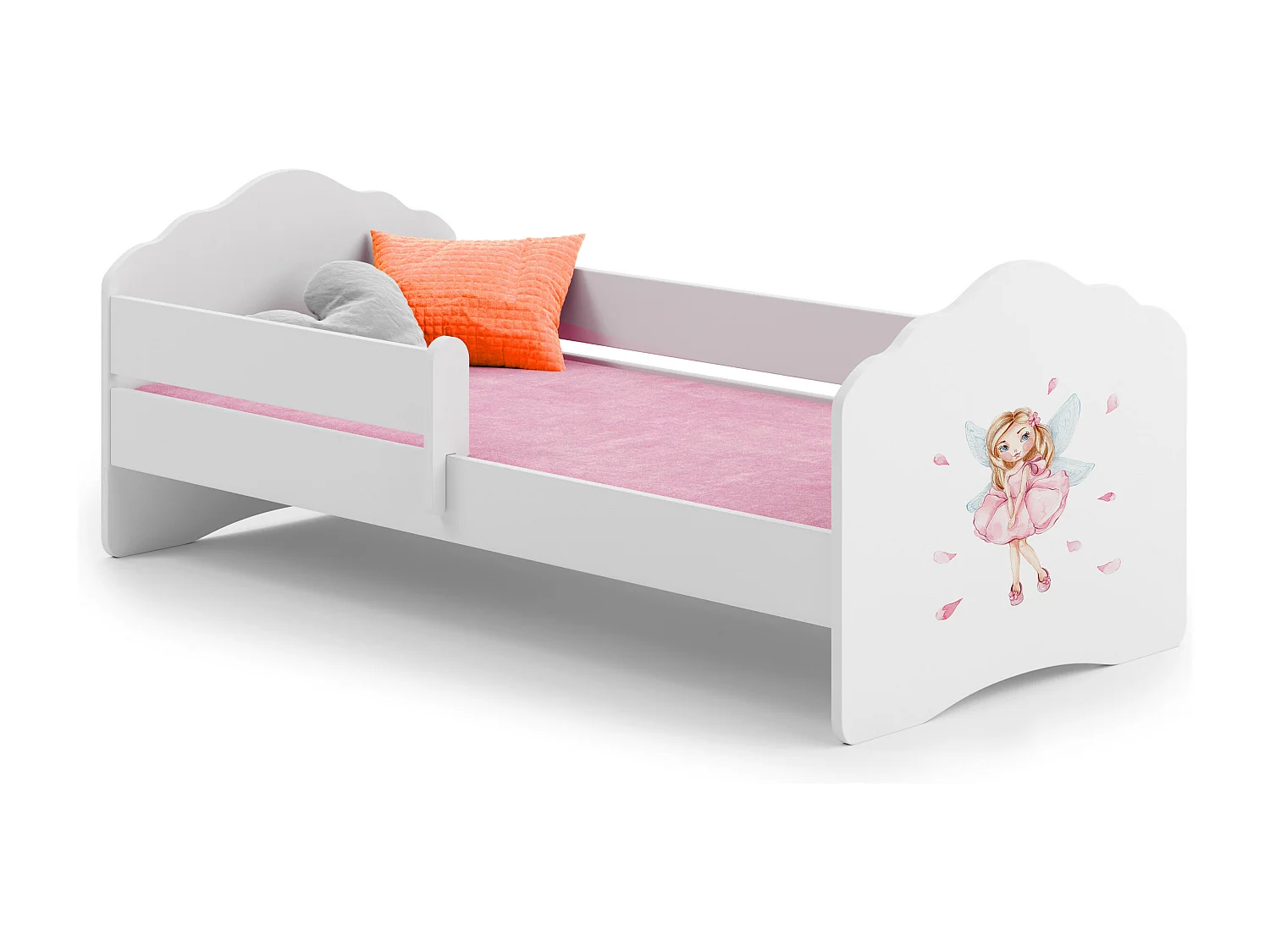Lit enfant fille FIONA avec balustrade et matelas - Fée rose - 140 cm x 70 cm