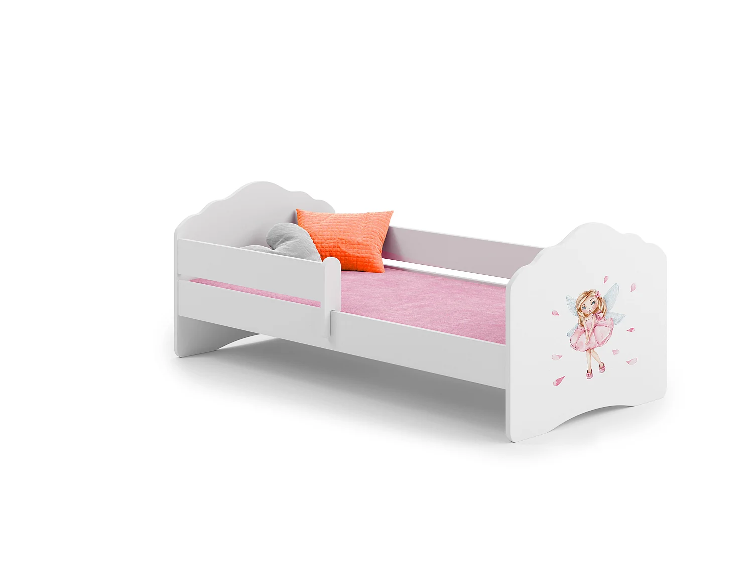 Lit enfant fille FIONA avec balustrade et matelas - Fée rose - 140 cm x 70 cm