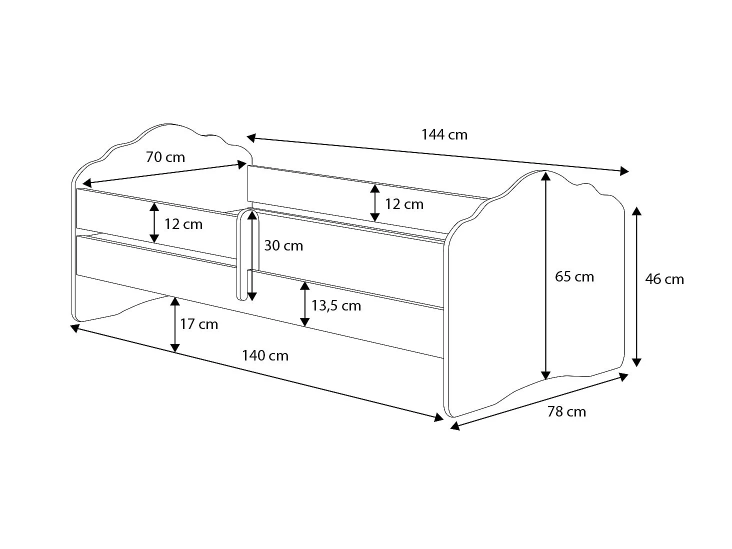 Lit enfant fille FIONA avec balustrade et matelas - Fée rose - 140 cm x 70 cm
