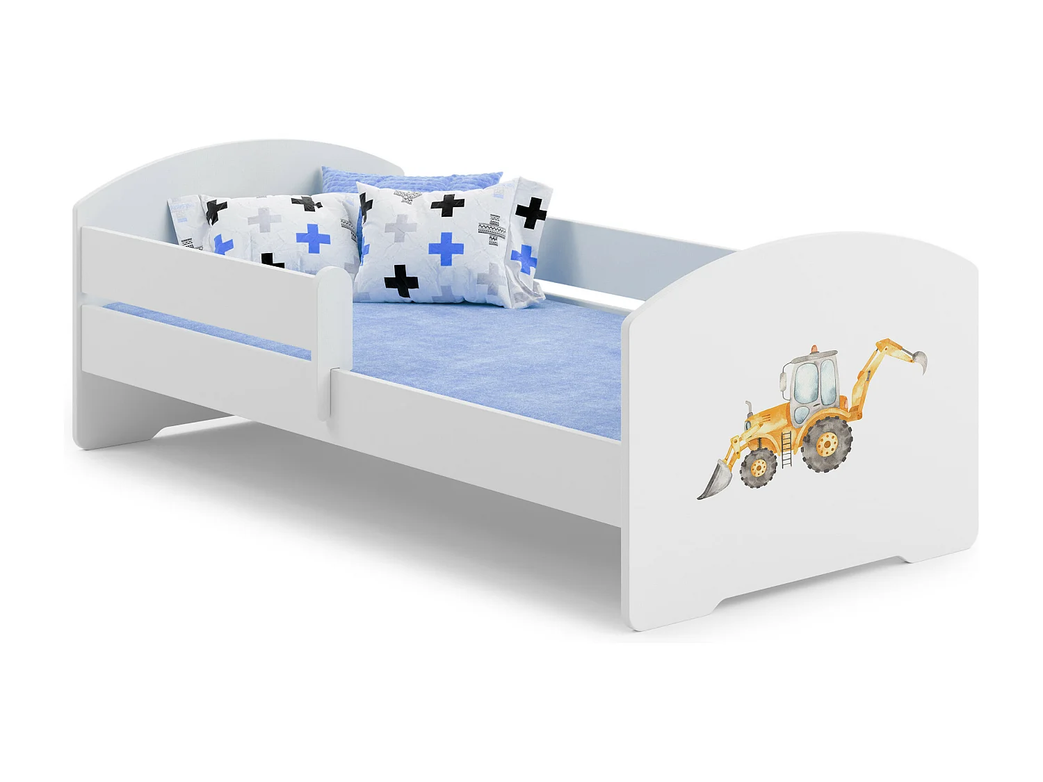 Lit enfant pour garçon LOU avec balustrade et matelas inclus - Pelleteuse - 160 cm x 80 cm