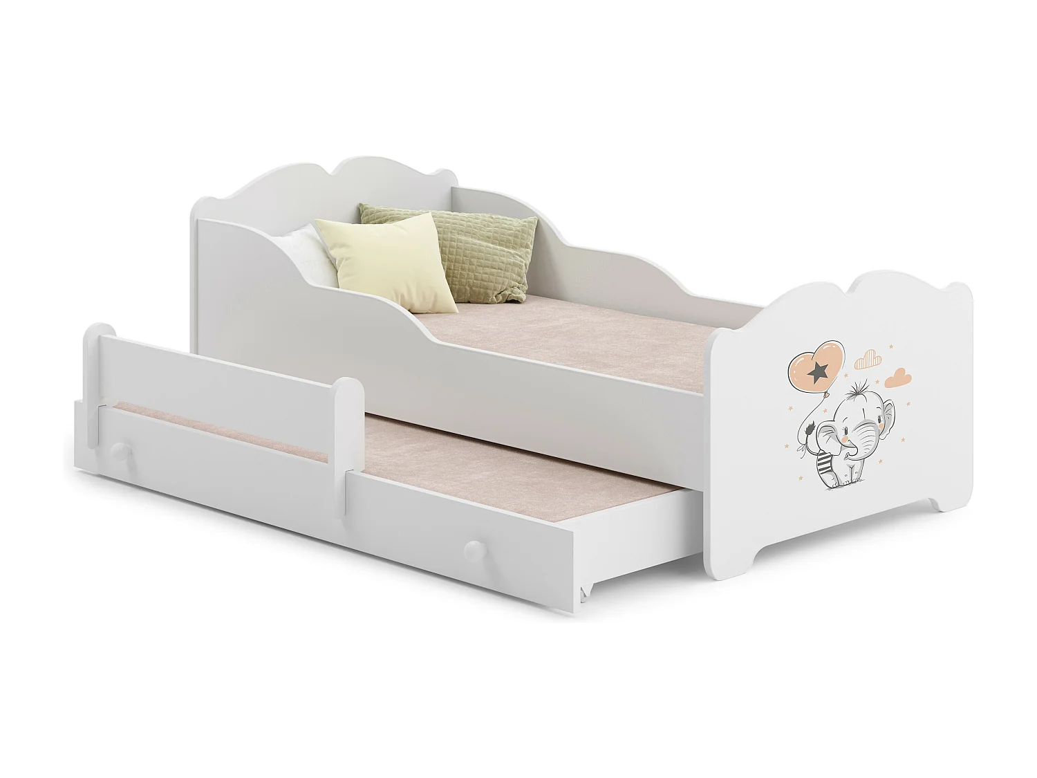 Lit gigogne enfant blanc ARMONA - Elephant orange - 2 x 160 cm x 80 cm