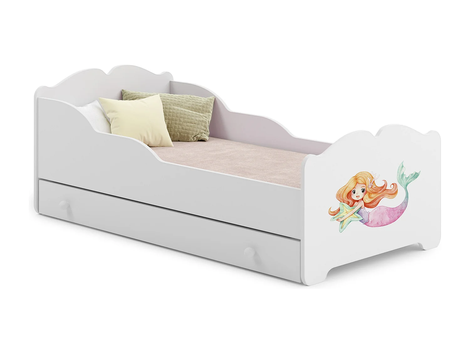 Lit enfant fille ALMENA avec tiroir matelas et cadre inclus - Sirene - 140 cm x 70 cm