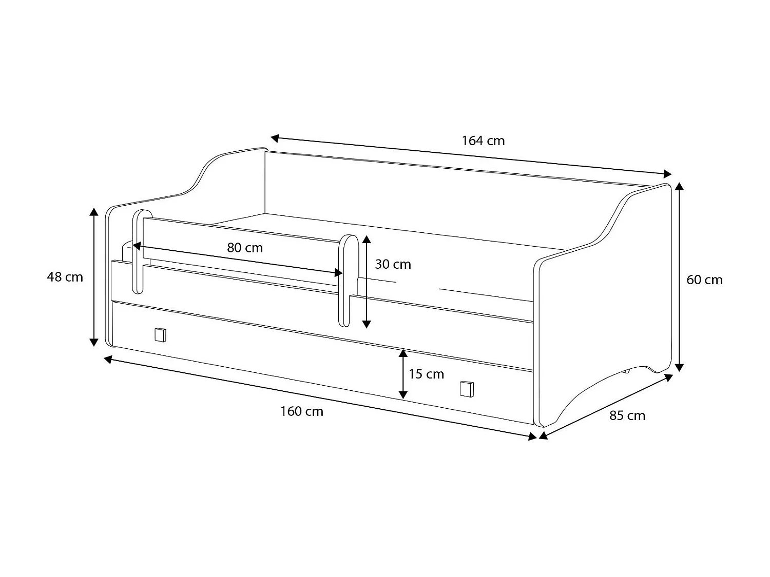 Lit enfant EVOC 160x80cm avec tiroir matelas inclus - Noir