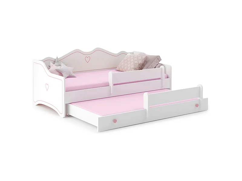 Lit gigogne enfant EMY 2*160x80cm avec matelas - rose - coeur