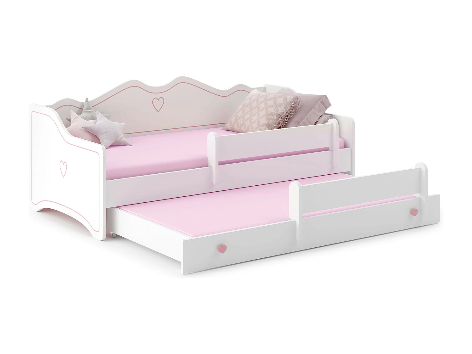 Lit gigogne enfant EMY 2*160x80cm avec matelas - rose - coeur