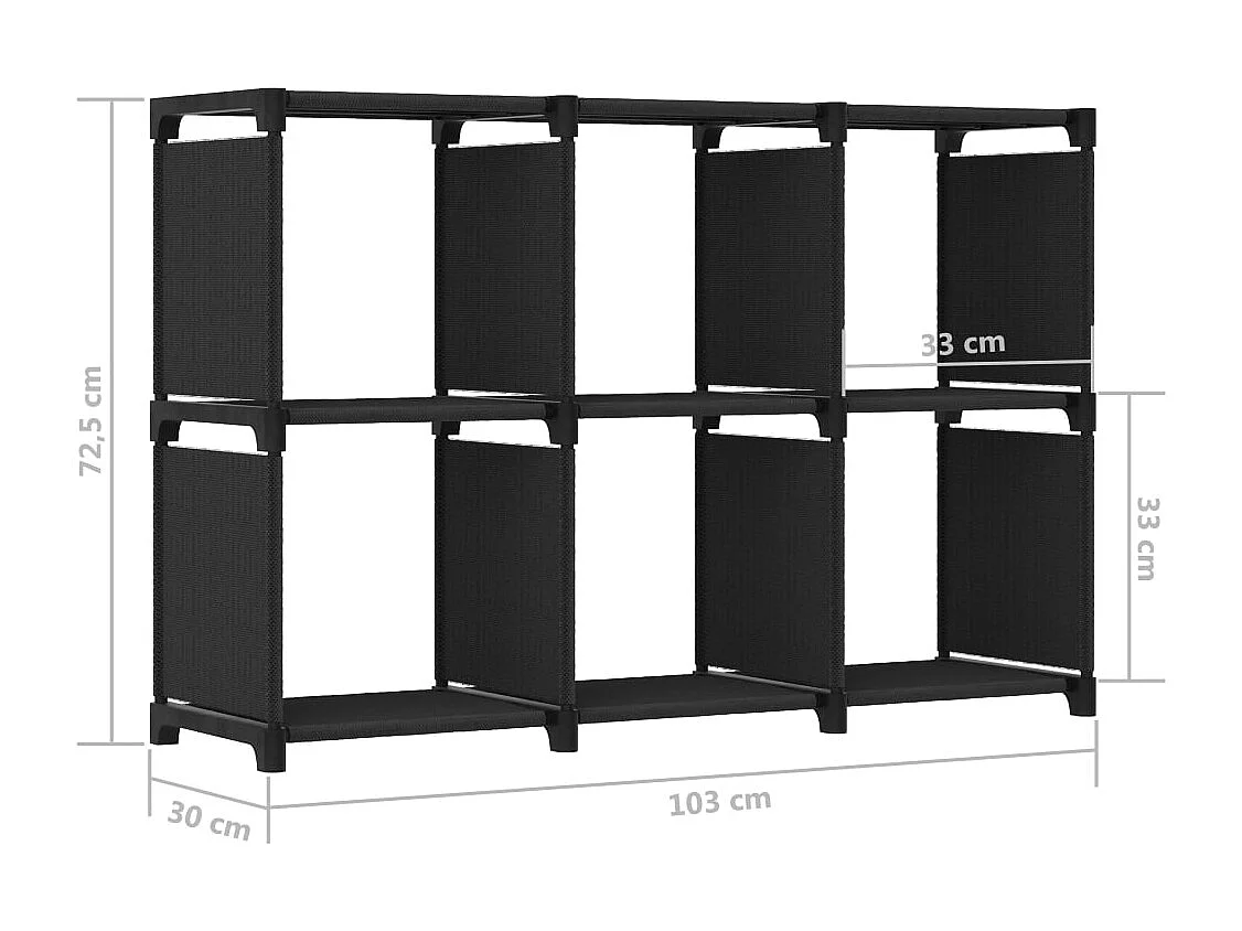 Mensola con 6 Vani a Cubo Nera 103x30x72,5 cm in Tessuto