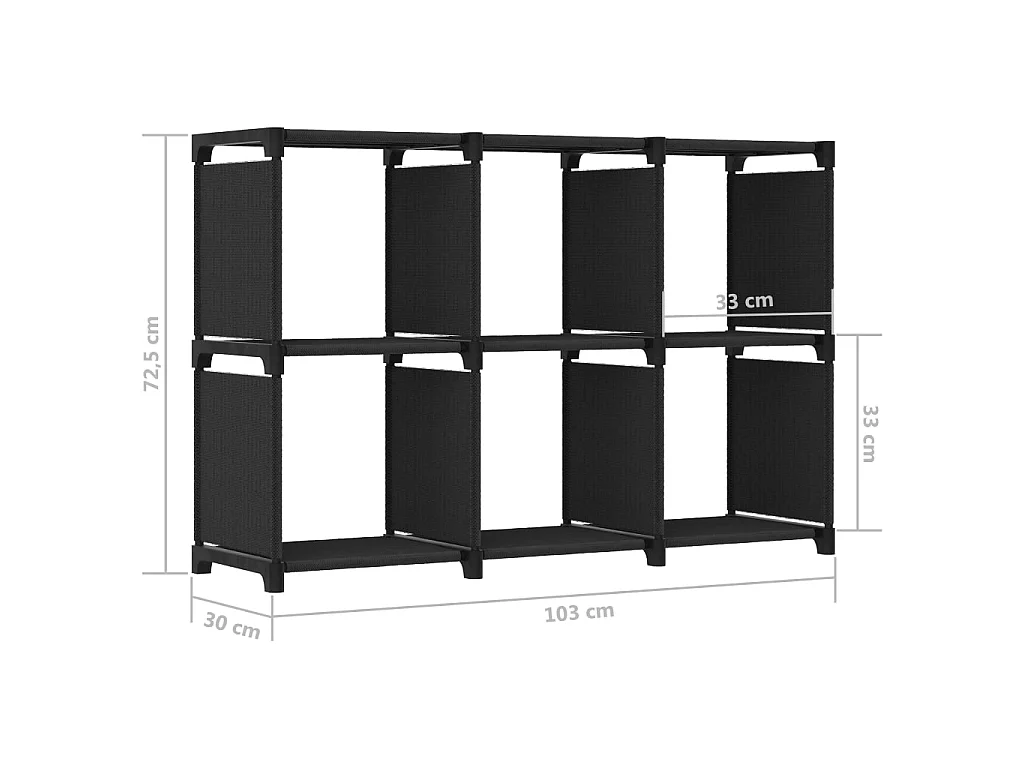 Étagère d'affichage 6 cubes Noir 103x30x72,5 cm Tissu