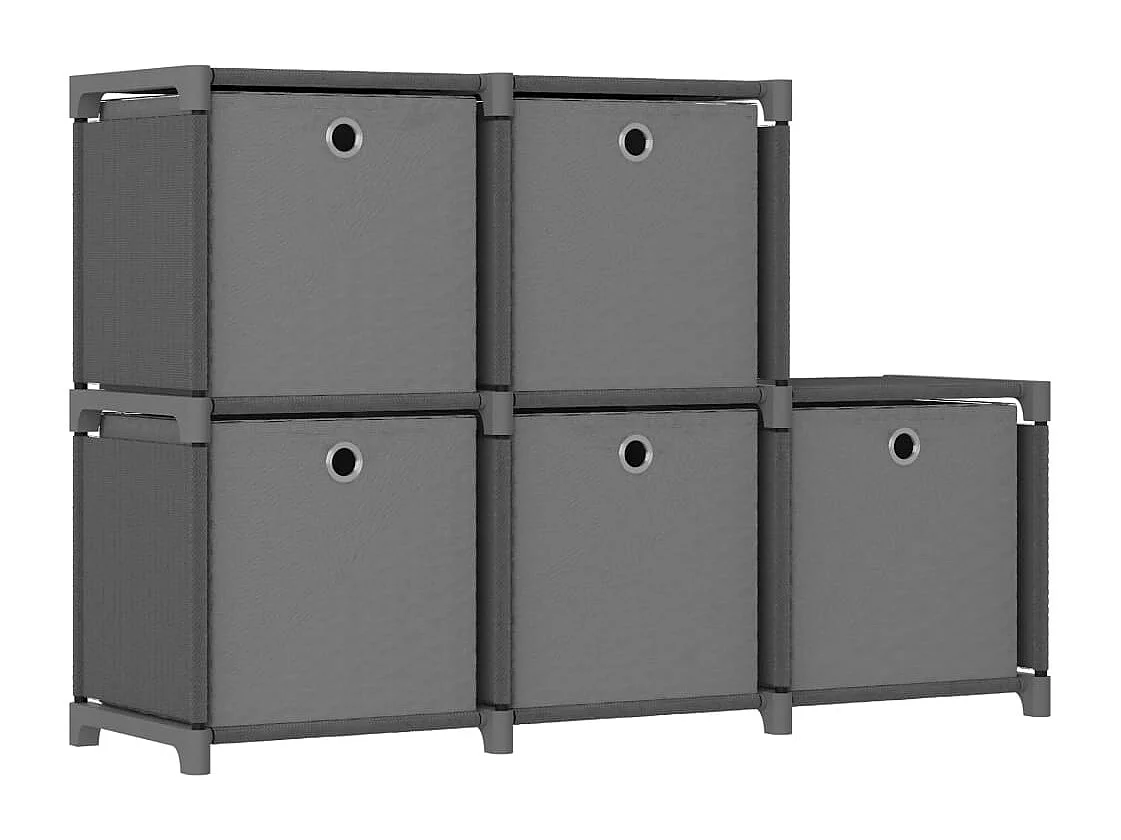 Étagère d'affichage 5 cubes et boîtes Gris 103x30x72,5 cm Tissu
