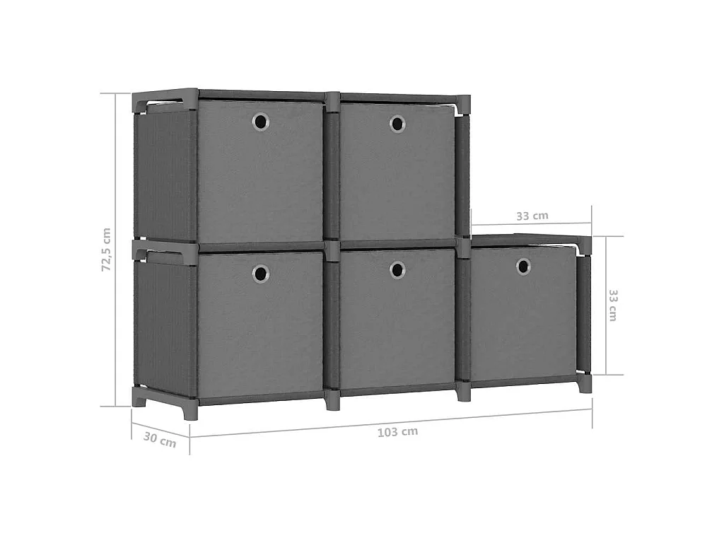 Würfel-Regal mit Boxen 5 Fächer Grau 103x30x72,5 cm Stoff