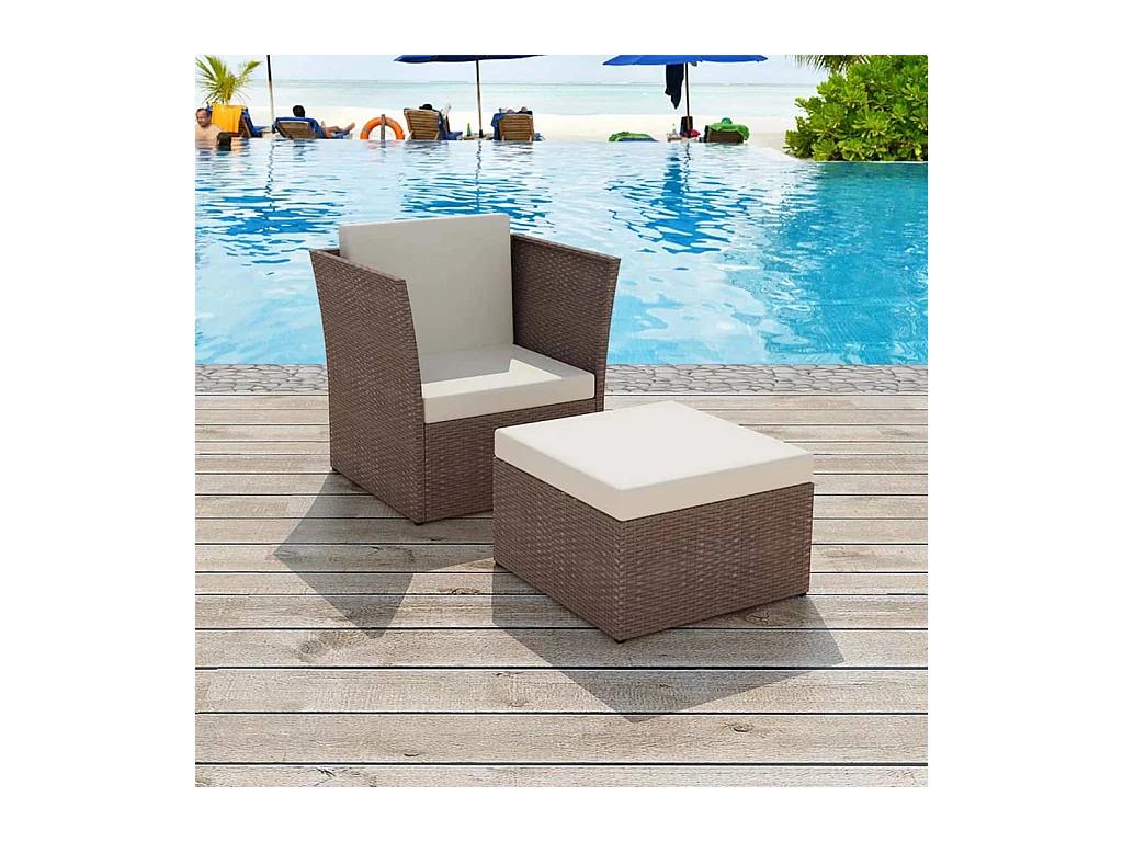 Chaise de jardin avec tabouret Marron Résine tressée