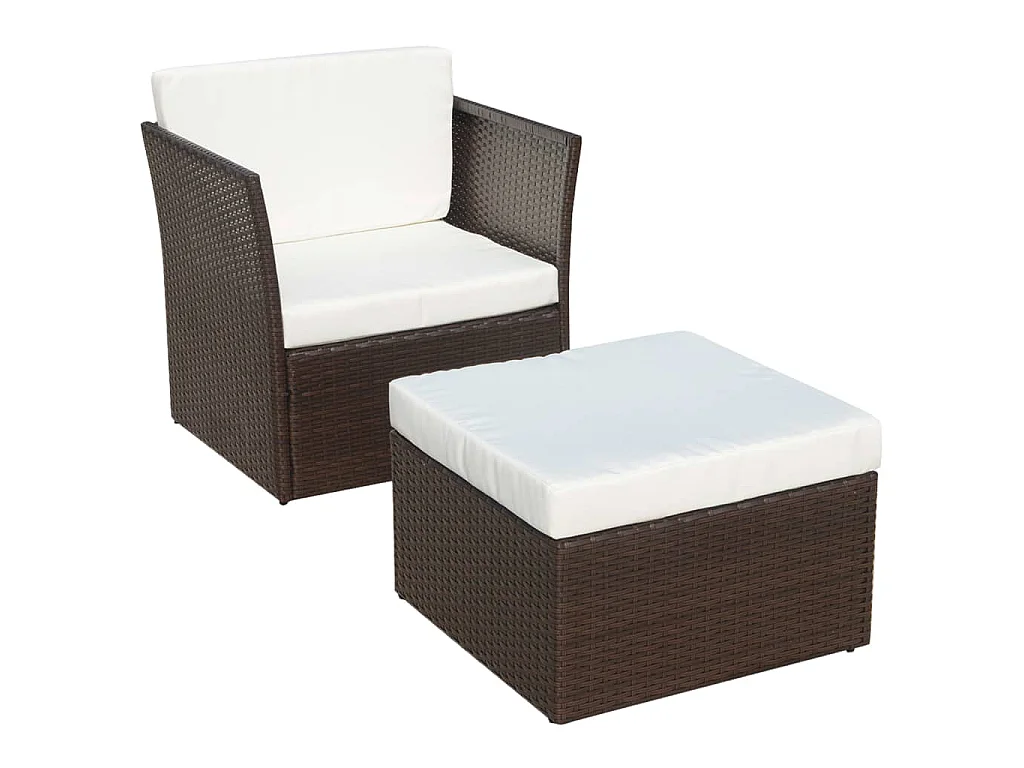 Gartensessel mit Fußhocker Poly Rattan Braun