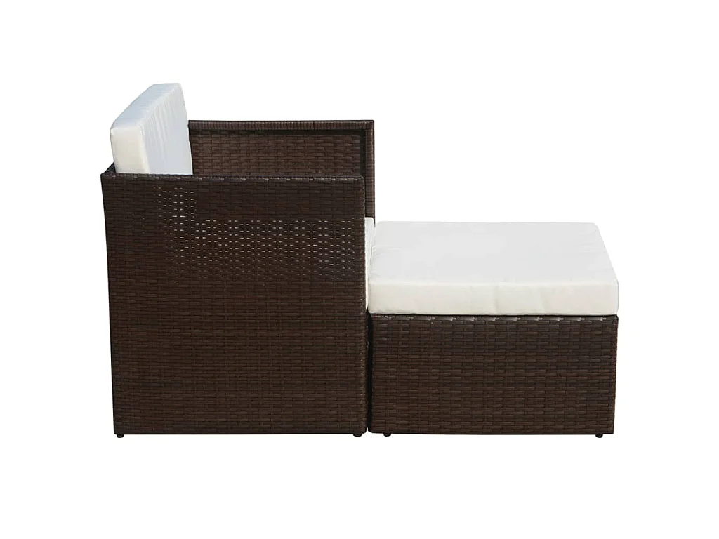 Gartensessel mit Fußhocker Poly Rattan Braun