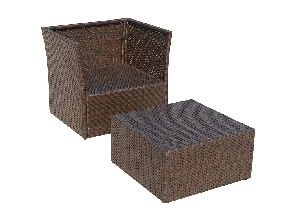 Gartensessel mit Fußhocker Poly Rattan Braun