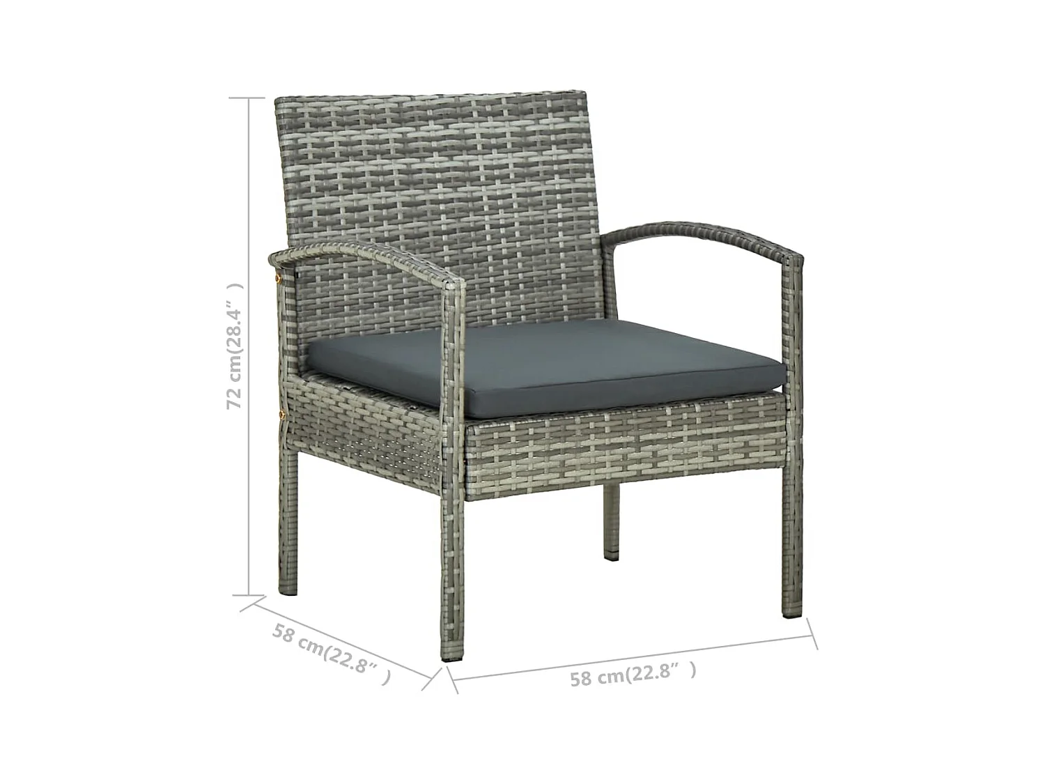 Tuinstoel met kussen poly rattan grijs