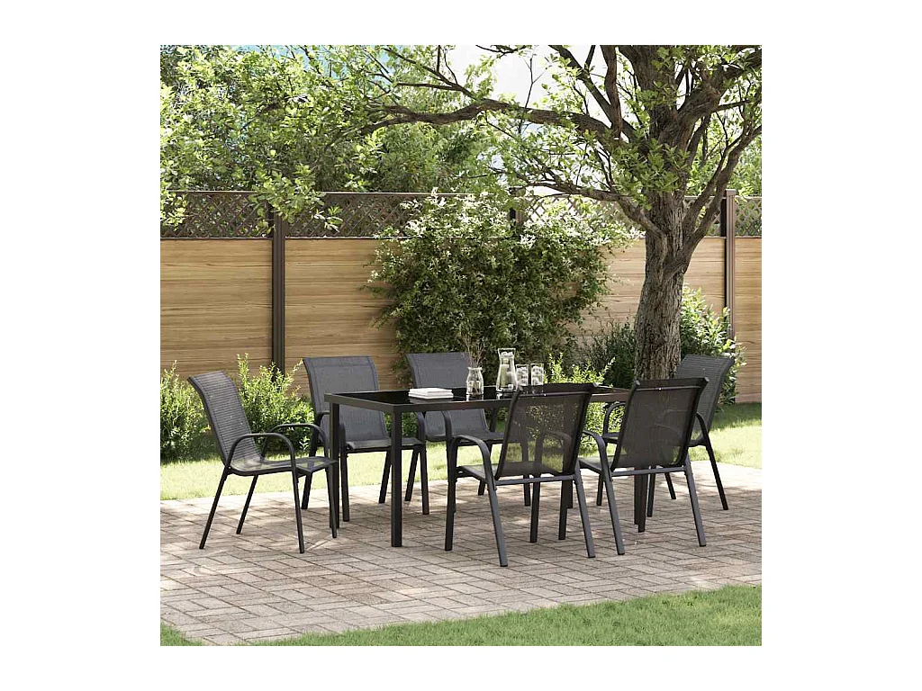 Chaises empilables de jardin lot de 6 Noir Tissu textilène