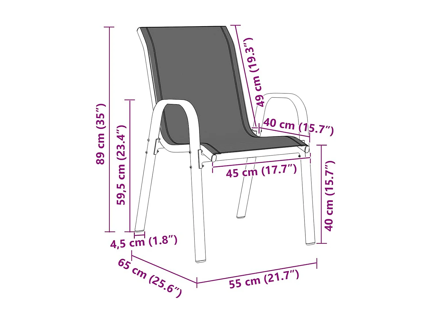 Stapelbare Gartenstühle 6 Stk. Schwarz Textilene