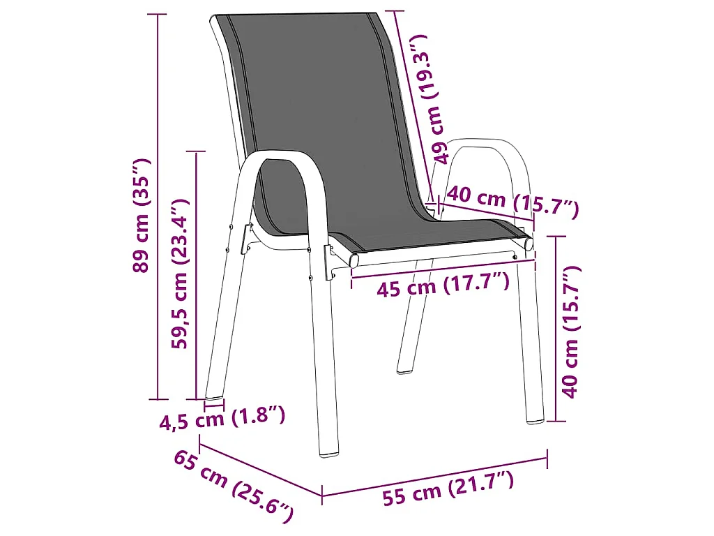 Chaises empilables de jardin lot de 6 Noir Tissu textilène