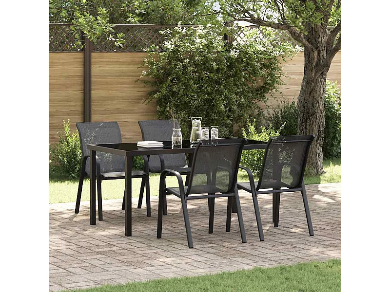 Chaises empilables de jardin lot de 4 Noir Tissu textilène