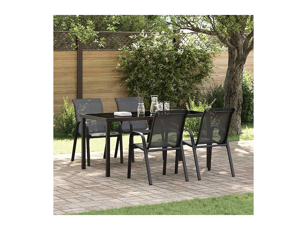 Chaises empilables de jardin lot de 4 Noir Tissu textilène