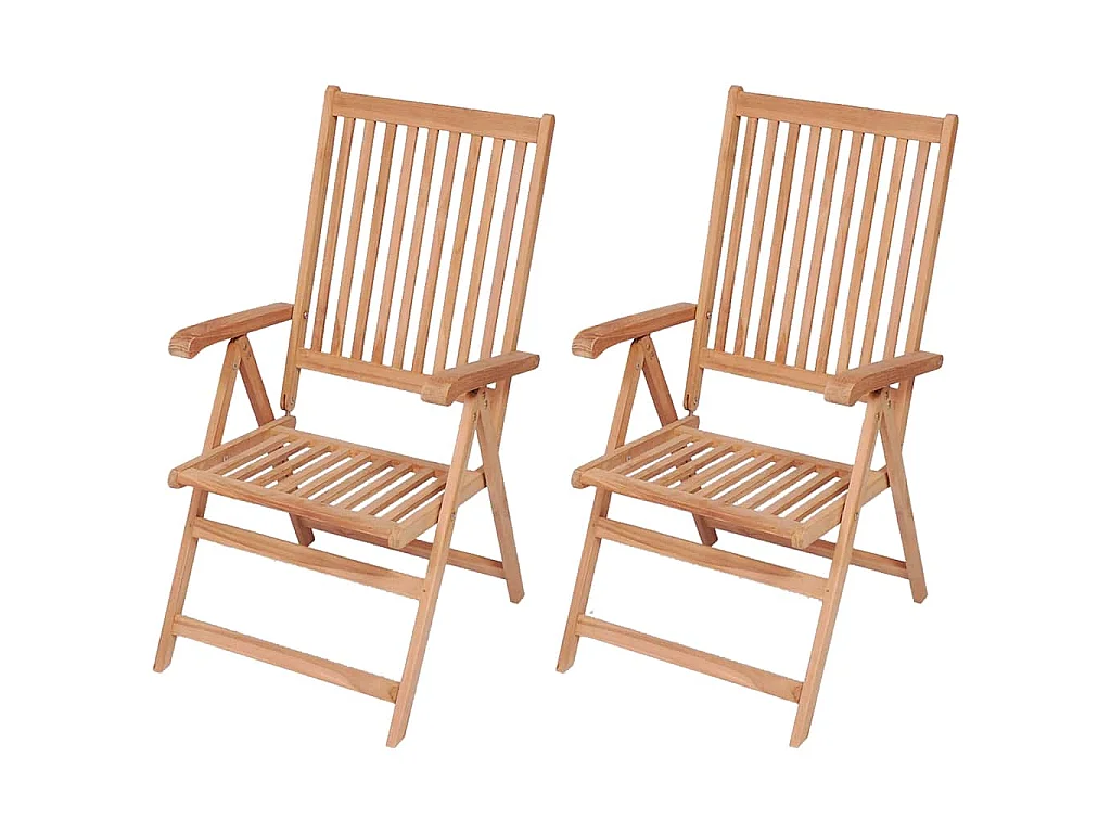 Fauteuils pliants inclinables, 2 pièces, en teck massif