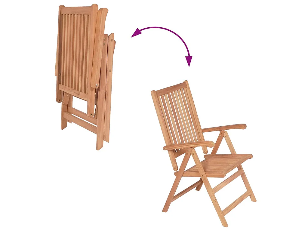 Fauteuils pliants inclinables, 2 pièces, en teck massif