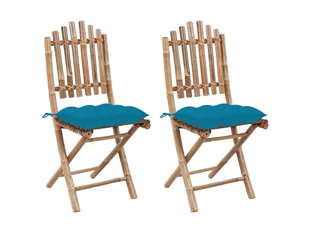 Chaises pliantes (lot de 2) avec coussins en bambou