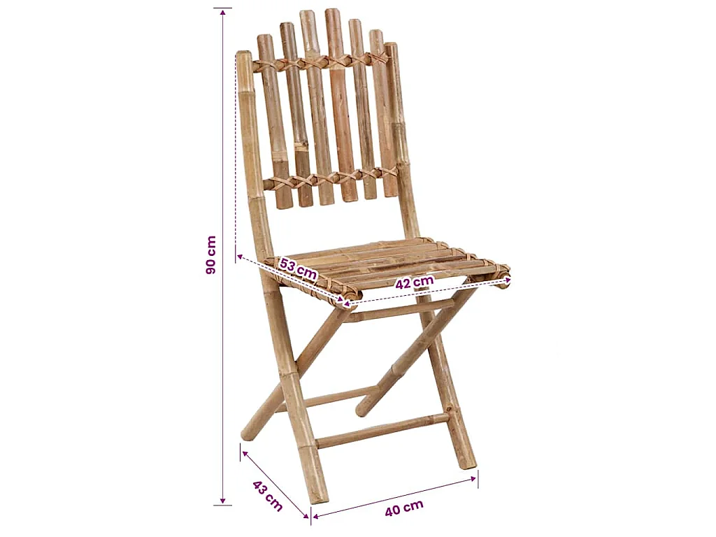 Chaises pliantes (lot de 2) avec coussins en bambou