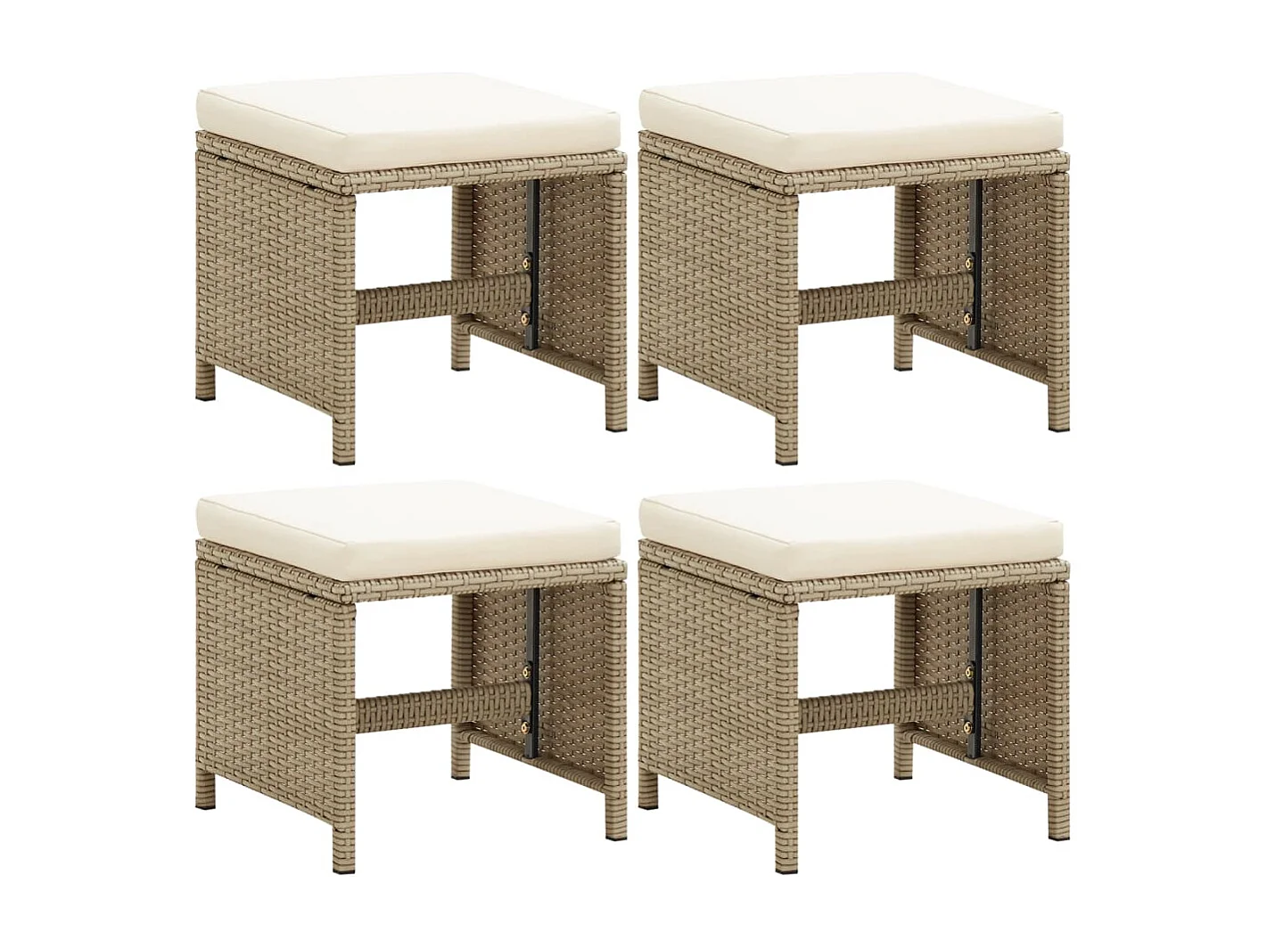 Tabourets de jardin lot de 4 avec coussins Résine tressée Beige