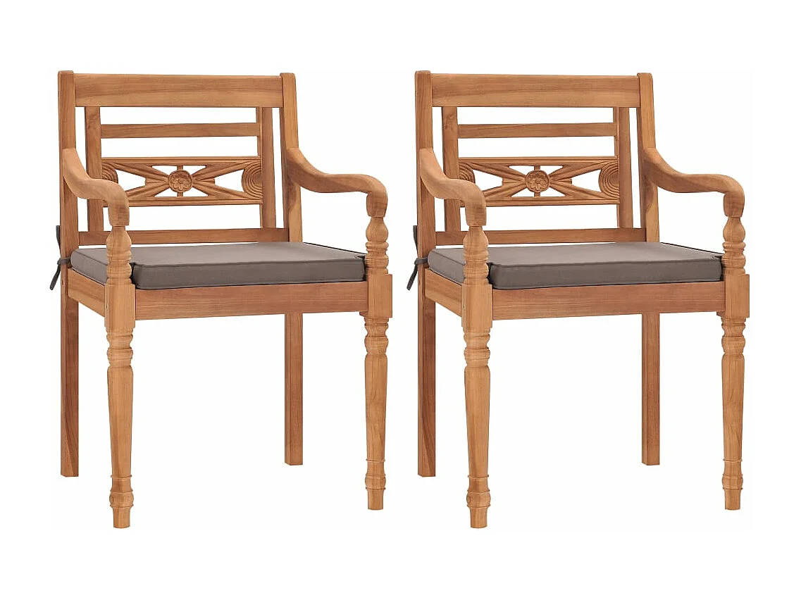 Sedie Batavia 2 pz con Cuscini Grigio Scuro in Massello di Teak