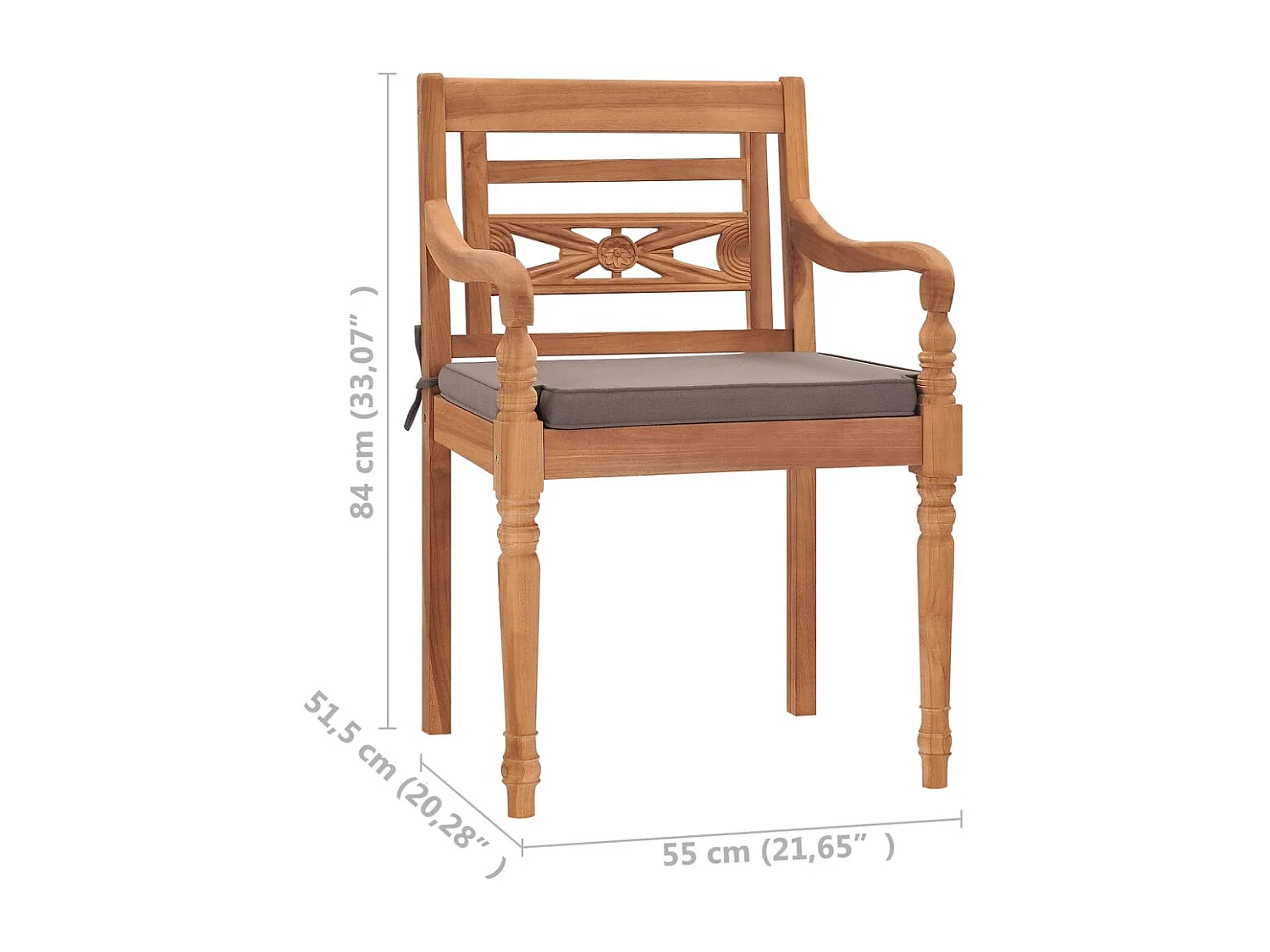 Sedie Batavia 2 pz con Cuscini Grigio Scuro in Massello di Teak