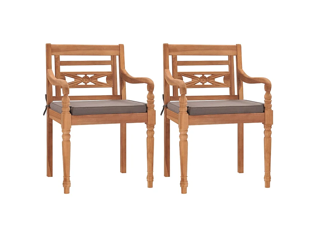 Stoelen Batavia 2 st met donkergrijze kussens massief teakhout