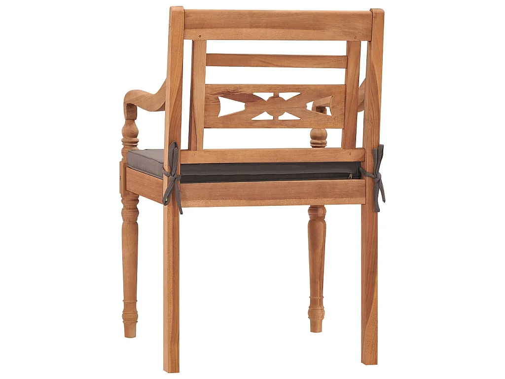 Stoelen Batavia 2 st met donkergrijze kussens massief teakhout