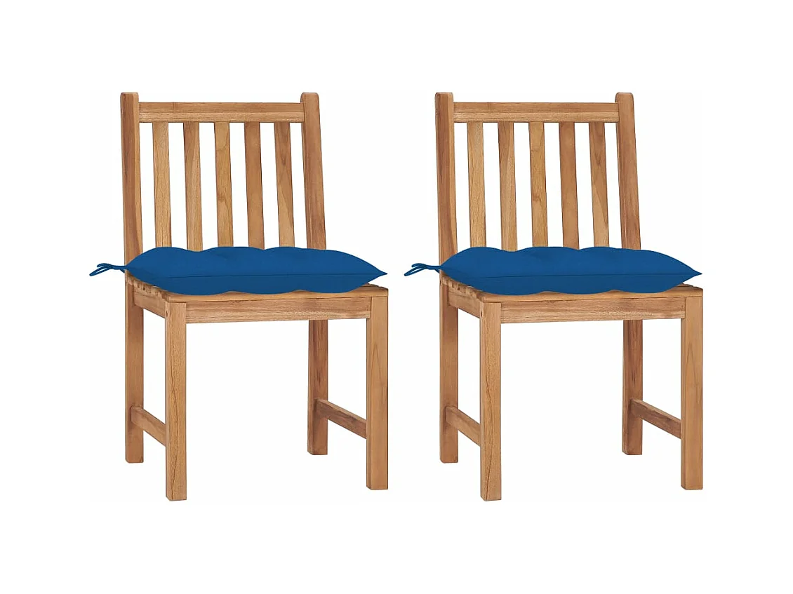 Chaises de jardin lot de 2 avec coussins Bois de teck massif