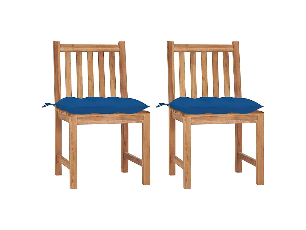 Chaises de jardin lot de 2 avec coussins Bois de teck massif